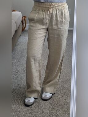 Quince Relaxed Drawstring Linen Pants - Beige